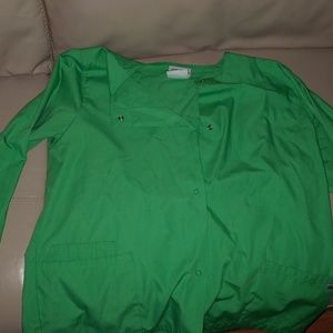 Scrub lab coat. Button down.